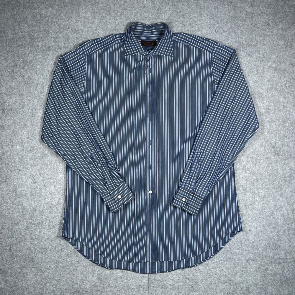 Etro Button Down Shirt Mens 44 Blue Striped Long Sleeve Cotton Italy Made Luxury